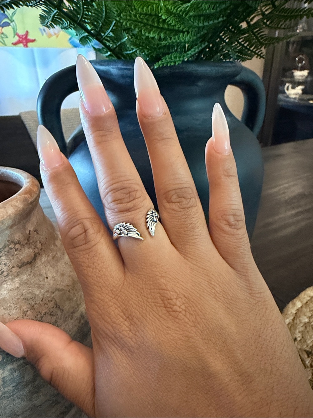 Sterling Silver Adjustable Angel Wing Ring in Silver